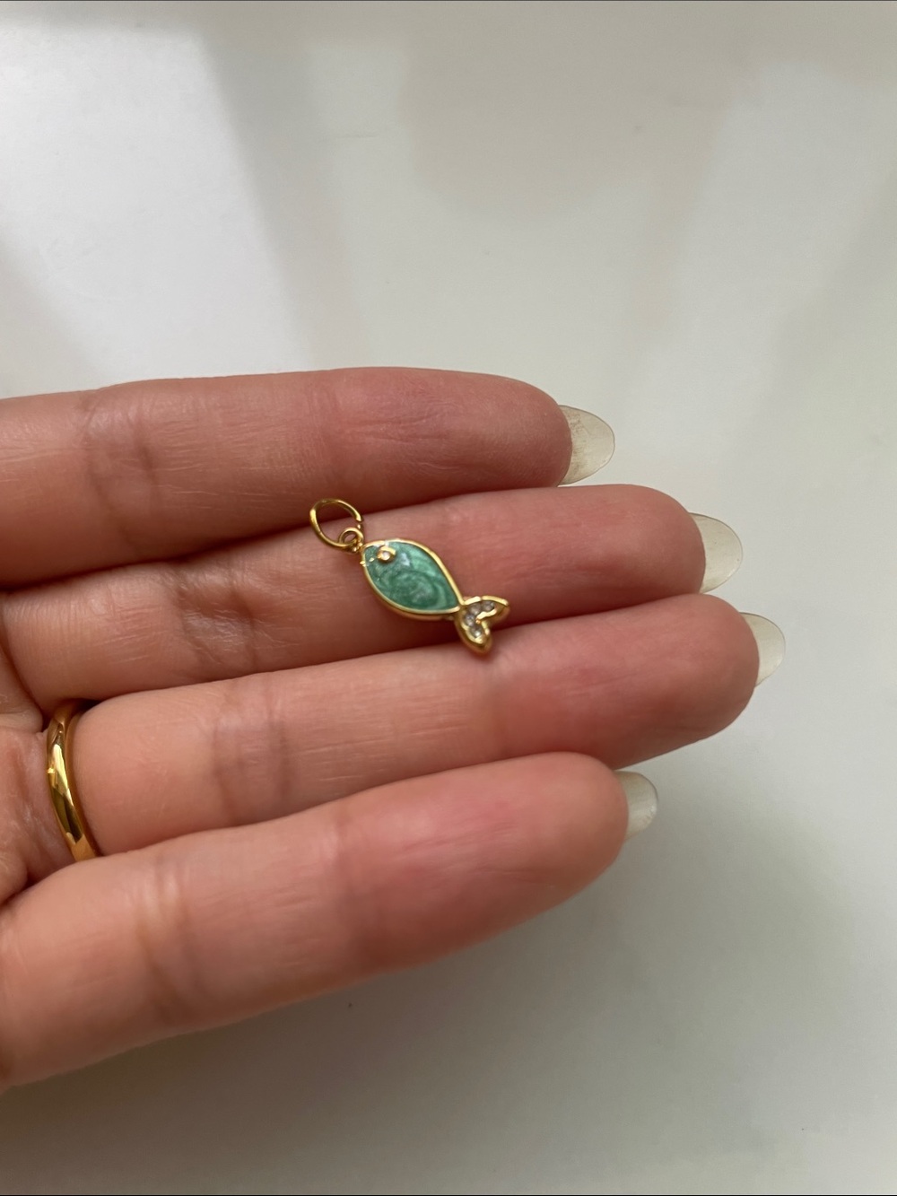 18k Gold Plated Aquamarine Fish Pendant Charm with zirconia stones